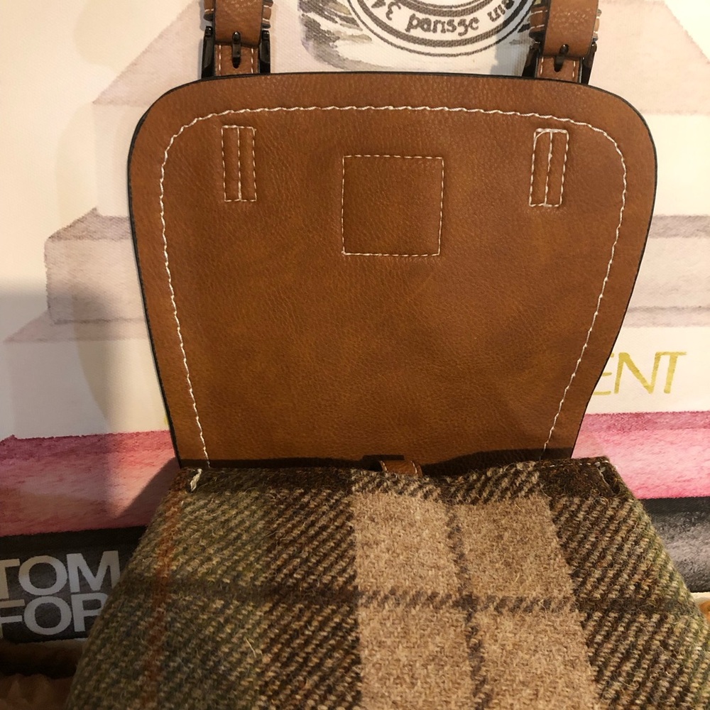 Islander Harris Tweed Mini Backpack NWT in Tartan Green Vegan Leather Bag - Picture 11 of 16